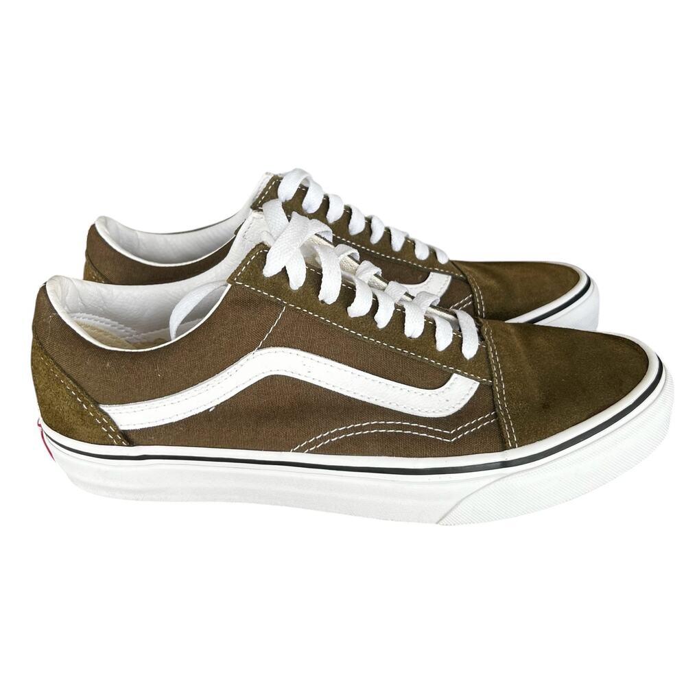 Vans Old Skool Olive Brown and White Canvas Sneakers